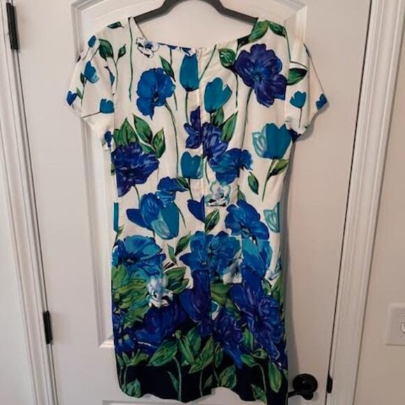 Jessica Howard Dress Womens Sz 10 Cream Blue Floral Midi - Picture 5 of 6